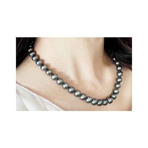 AAA stunning 8-9 mm tahitian round black green pearl necklace 18inch