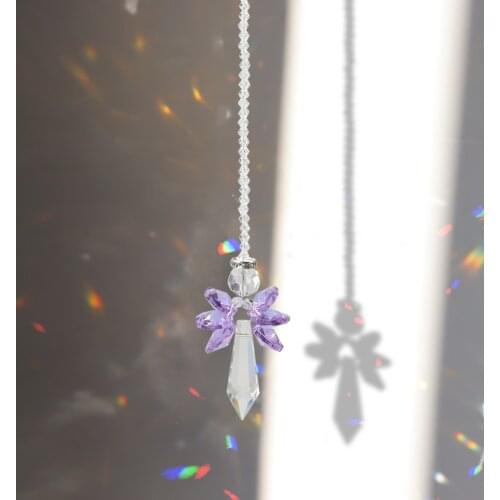 Rainbow Angel Sun Catcher Crystal Guardian Angel Hanging Metal Pendant Rear View Mirror Car Ornament Home Wedding Decoration