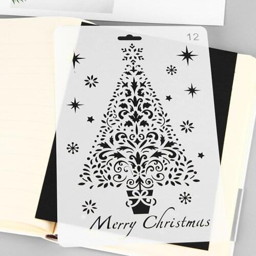 Christmas Diy Painting Template Glass Decorative Snowflake Hollow Lace Ruler Book Album For Graffiti Drawing Board Plastic 2021