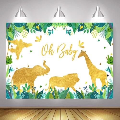 Oh Baby Theme Party Photography Backdrop Baby Shower Background Newborn Golden Animals Safari Backdrops Jungle Kids Birthday