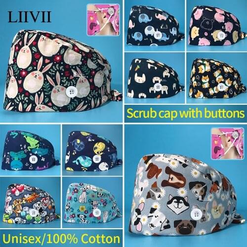 Medical hat high quality cartoon printing clinical medical surgery hat dentist scrubs work cap beauty salon nurse nursing caps