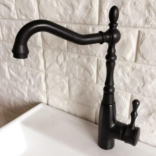 Kitchen Wet Bar Bathroom Vessel Sink Faucet Black Oil Rubbed Bronze One Handle Swivel Spout Mixer Tap Single Hole mnf378