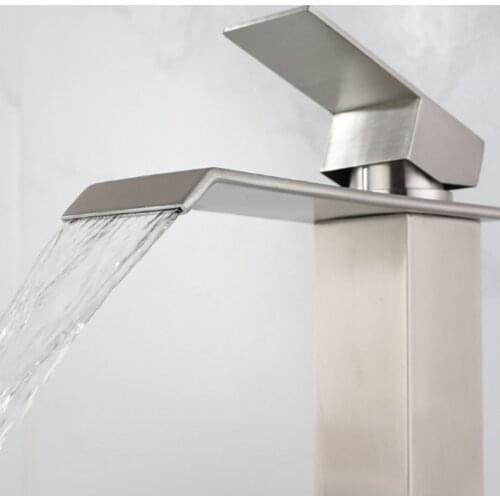 304 Stainless Steel Bathroom Basin Faucet Single Holder Single Hole Hot Cold Water Taps Mixer Washbasin Lavatory Waterfall Tap