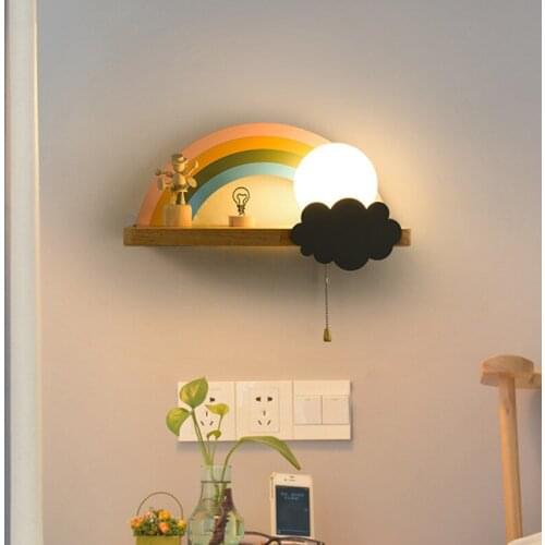 Modern Led Wall Light Nordic Rainbow Wood Wall Lamp Living Room Decoration Childrens Room Bedroom Bedside Wall Decor Wall Sconce