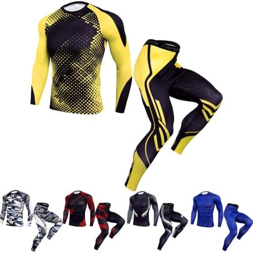 MMA Gym Men Sport Suit Long Sleeve Bjj Jiu JitsuT shirts Pants MMA Compression Boxing Set Muay Thai Rashguard Fitness Tracksuit
