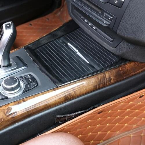 Carbon Fiber Style ABS Plastic Stickers Center Console Frame Cup Holder Strips Trim for BMW X5 E70 2008-2013 Models Accessories