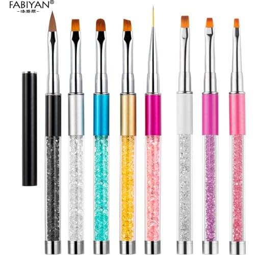 Rhinestone Nail Art Painting Liner Brush Pen Acrylic UV Gel Polish Tips Builder 3D Flower Line Drawing Carving Manicure Tool Set