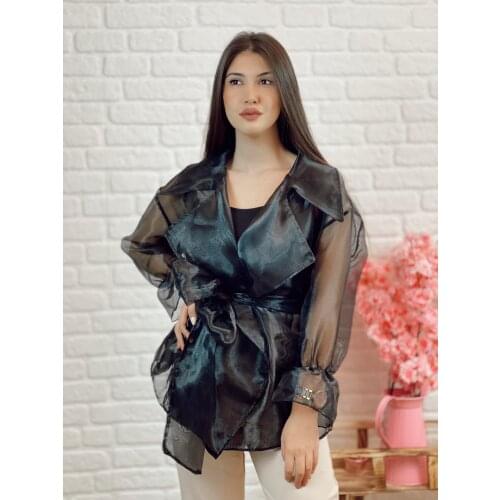 TheElsa 2020 Tulle Cardigan With Belt Woman Black куртка женская kimono куртка женская весна sexy women from Turkey