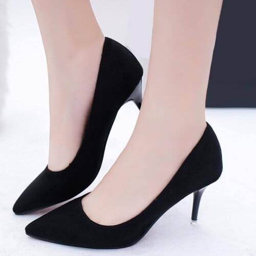 High Heels Woman Shoes Plus Size OL Office Lady Shoes Faux Suede Pointed Toe Dress Shoes Basic Pumps Women Boat zapatos mujer