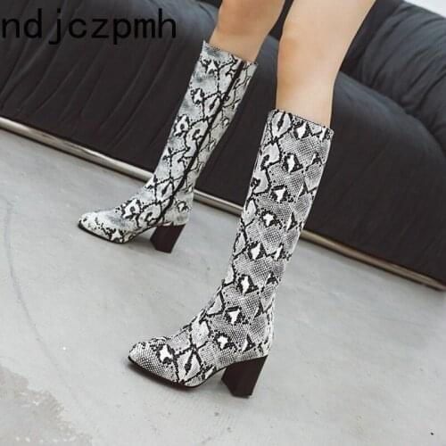 Womens Boots New Autumn And Winter Round head Color matching zipper High heel High tube Womens shoes plus size 34-48 7cm high