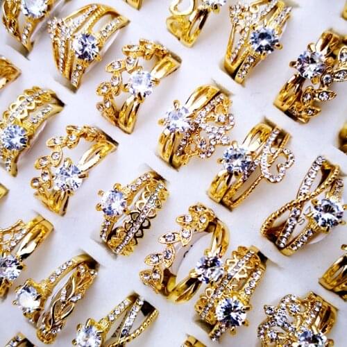 10Pcs Womens Rings New Design Mixed Styles Gold and SilverZircon Wholesale Rings Lots Female Jewelry Bulks Lot LR4161
