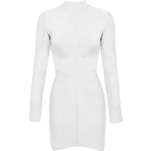 Womens Rayon Bandage Club Mini Bodycon Ladies Party Cocktail Fashion White Long Sleeve Bodycon Dress