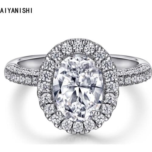 AIYANISHI 925 Sterling Silver Rings for Women Bridal Engagement Wedding Silver Halo Oval Rings Anniversary Promise Ring Jewelry