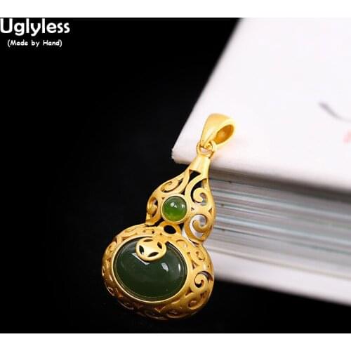 Uglyless Hollow Jasper Gourd Pendants Necklaces for Women Gold 925 Silver Eastern Beauty Vintage Dress Jewelry China Chic Bijoux