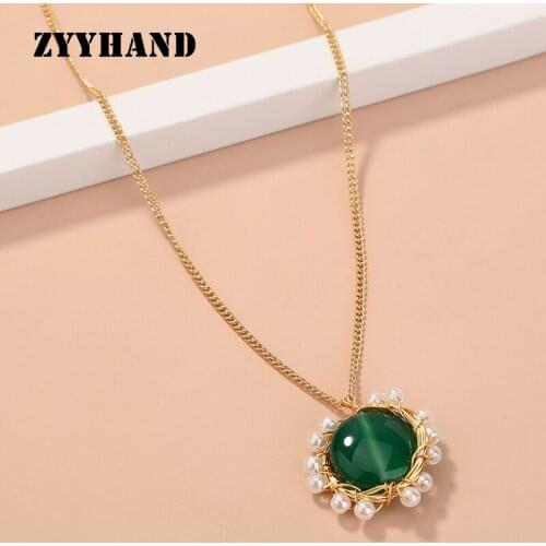 ZYYHAND Natural Stone Baroque Pearl Pendant Women Gold-Color Romantic Party Wedding Wrap Luxury Nest Girl Necklace