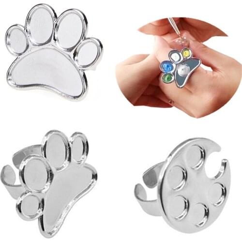 2018 New 1pc Nail Art Metal Finger Ring Palette Mixing Acrylic gel polish Painting Drawing Color Paint Dish Glue Palettes Tools