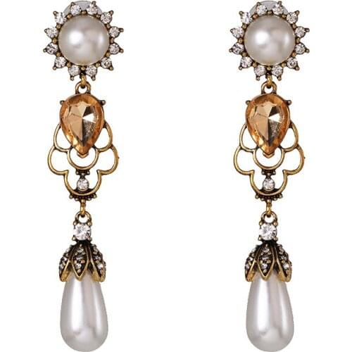 2020 Indian Vintage Long Hanging Earrings Women Fashion Imitation pearls Drop Earrings Jewelry Retro Statement ZA Earrings Femme