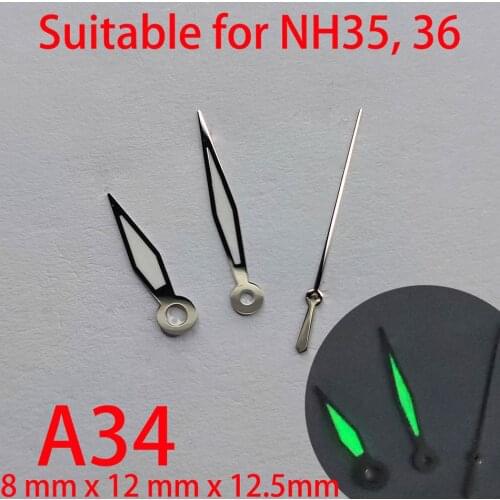 A34 suitable for NH35 watch pointers, watch accessories hand green/blue super luminous watch custom accessories NH36