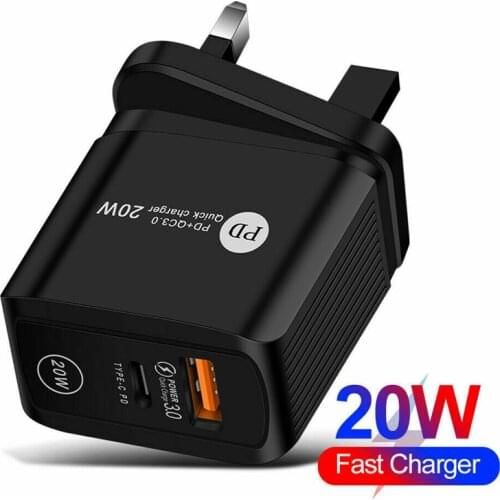 Plug PD 20W USB-C Type C Fast Wall Charger Adapter for IPhone 11/12Pro Max XR 7+ QC3.0+PD20W Mobile Phone Charger