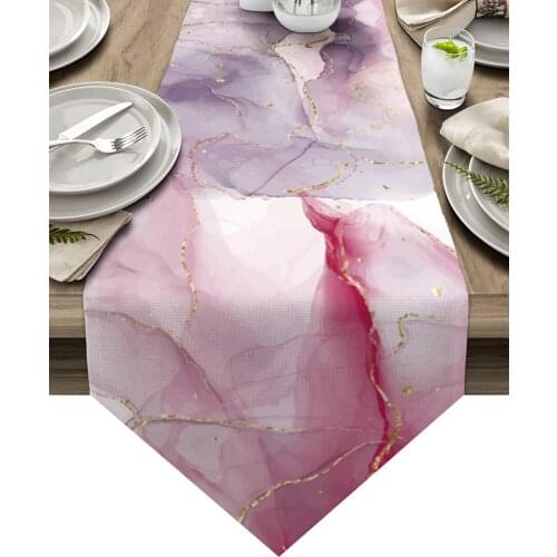 Watercolor Pink Marble Table Runner Luxury Wedding Table Decor Tablecloth Christmas Decorations For Home Tablecloth