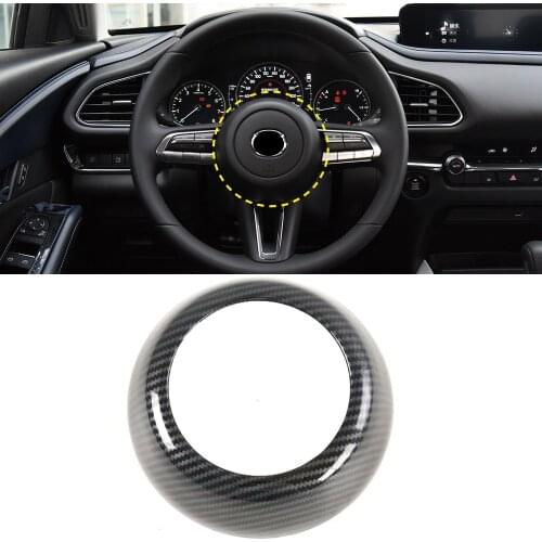 Car Styling ABS Carbon Fiber Steering Wheel Interior Circle Trim Cover for Mazda CX-30 CX30 2019 2020 2021 accessories