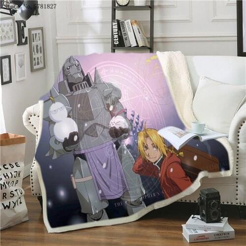 Fullmetal Alchemist Sherpa Blanket Cartoon Weighted Blanket Japan Anime Blanket For Kids Teen Throw Blanket Sofa Soft Blanket