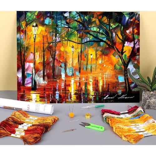 Rainy Evening Printed 11CT Cross-Stitch Embroidery Kit DMC Threads Painting Handiwork Handmade Knitting Mulina Room Needle