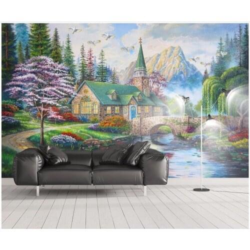 Custom photo mural 3d wallpaper European country small bridge bird water Home decor 3d wall murals wallpaper for walls 3 d