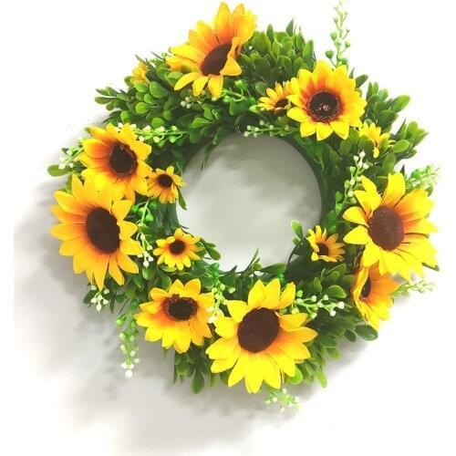 Artificial Sunflower Wreath Spring Flowers Garland For Farmhouse Decoration Home Decor Door Ornament Wall Hanging