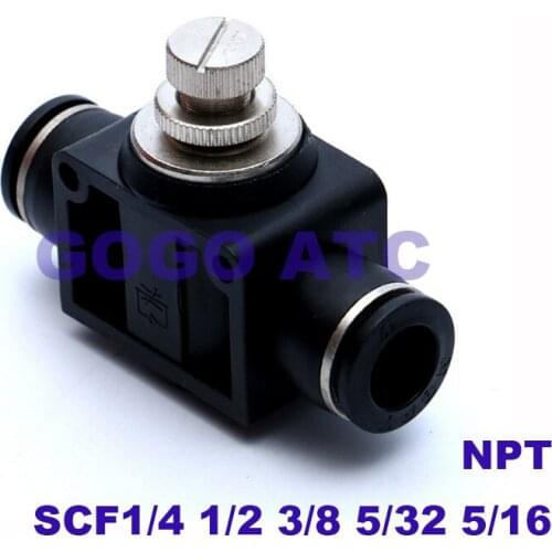 Inch NPT air pipe type regulating valve SCF1/4 3/8 1/2 5/32 5/16 pneumatic quick joint limit current speed regulating valve