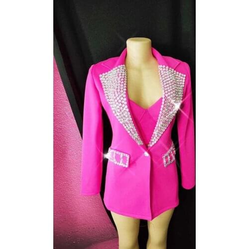 Fashion 2 Color Silver Rhinestones Suit Bra Short Outfit Women Singer Dancer Birthday Prom Stage Evening Bar Outfit Set