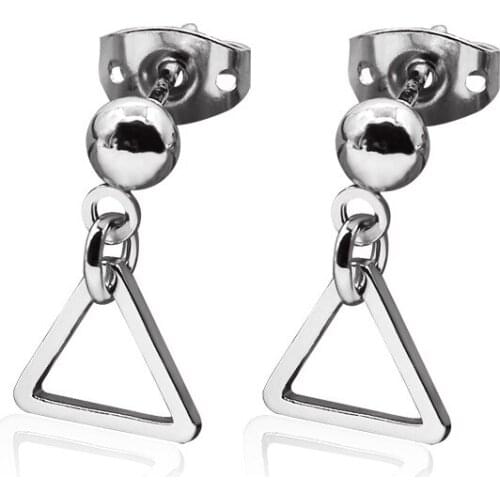 Small Hollow Triangle Bead Stud Black Golden Silver Plated Dangle Earrings Drop Earrings for Women