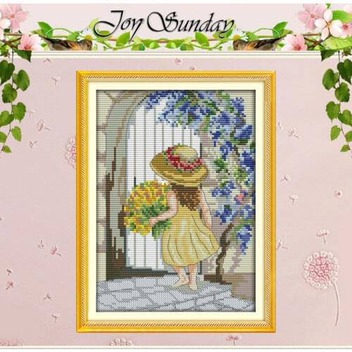 The girl sending flowers Counted Cross Stitch 11CT 14CT Cross Stitch Set Wholesale Cross-stitch Kit Embroidery Needlework