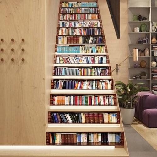 Bookcase Wall Stickers Mural Stair Decal Book and Story Creative Corridor Floor Sticker Art Poster