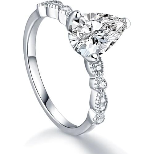 Real 925 Silver Ring For Woman Rose Yellow Whitel Gold Color Pear Simulated Diamond CZ Stone Wedding Engagement Rings Gift