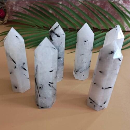 Natural black tourmaline crystal column magic wand point reiki healing stone home decoration