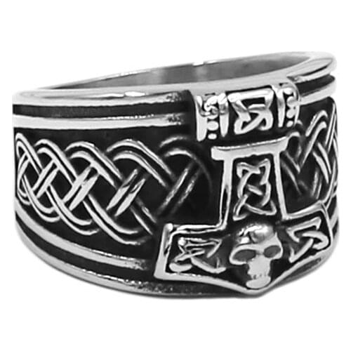 Norse Viking Myth Thor Hammer Ring Stainless Steel Jewelry Classic Tribal Celtic Knot Skull Biker Mens Ring Wholesale SWR00978A