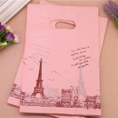 Wholesale 100pcs/lot 20*30cm Luxury European Style Packaging Bags With Handles Plastic Vintage Eiffel Tower Gift Bags