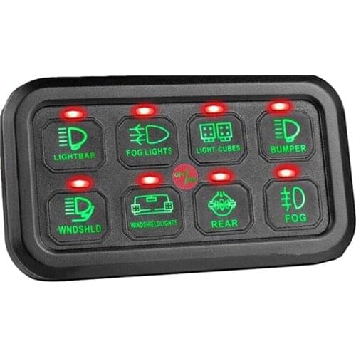 8 Gang Switch Panel Electronic Relay System Light Bar Switch Panel for Truck Car Offroad UTV Caravan Waterproof Green