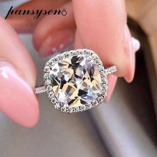 PANSYSEN 100% 925 Sterling Silver Topza Simulated Moissanite High Carbon Stone Wedding Engagement Ring Fine Jewelry Wholesale