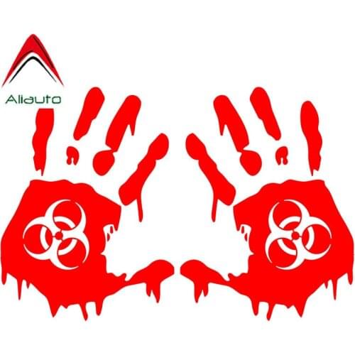 Aliauto Personalized Car Stickers Horror Bloody Hands Zombie Biohazard PVC Reflective Creative Decals Red/Black/Silver,18cm*13cm