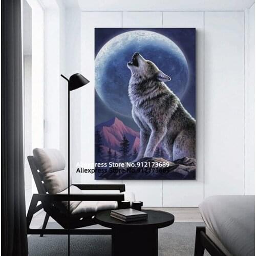 Posters Canvas Boards for Painting Animal Wolf Moon Wall Art Home Decoration Canvas Art Poster and Wall Art Picture Print Decor