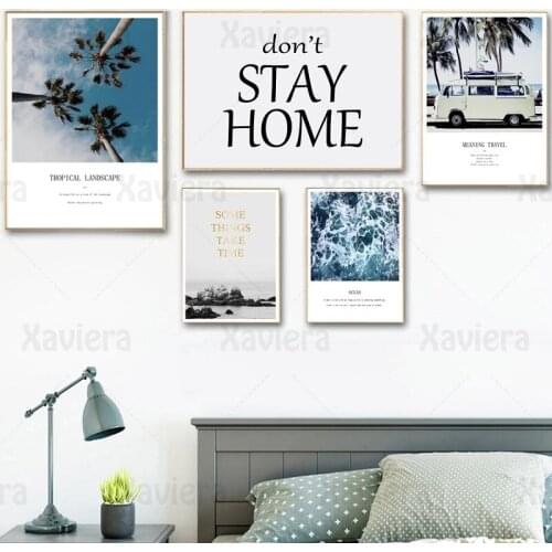Nordic Travel Posters and Prints Ocean Tropical Landscape Bus Quotes Wall Art Canvas Painting Wall Pictures Living Room Decor