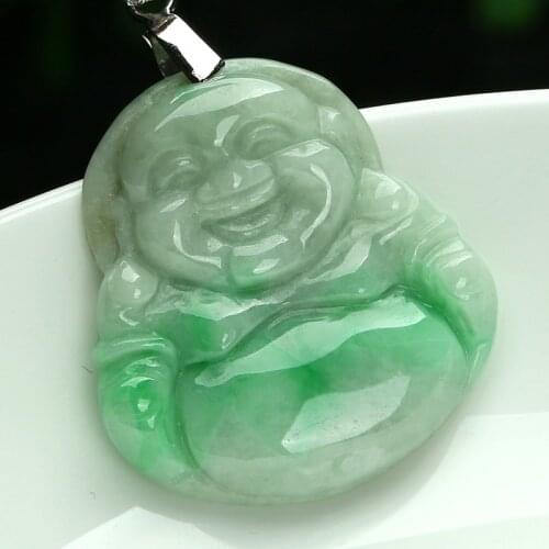 Natural wind Yang green jade jade Buddha Pendant Necklace Burma jade female male Jade Buddha