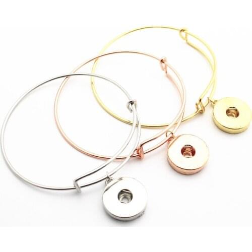 Hot selling 6pcs/lot silver gold Rose Gold ginger snap button adjustable expandable bangle bracelets for 18mm diy snap jewelry