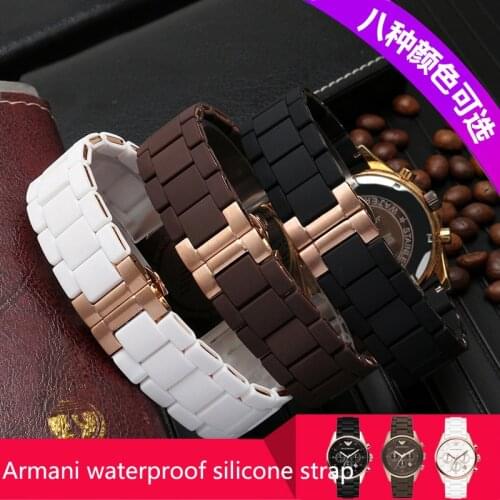 Rubber and stainless steel silicone strap butterfly buckle watch strap for Armani AR5905 AR5906 AR5919 AR5920 sport 20mm 23mm
