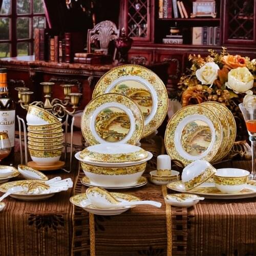 Christmas Jingdezhen guci ceramic tableware 56 head qingmingshanghetu bone china tableware manufacturers selling christmas