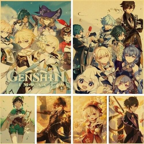 Modern Art Deco Canvas Retro Poster Cartoon Comic Painting Genshin Impact Wall Painting Bedroom Cafe High Quality Mural