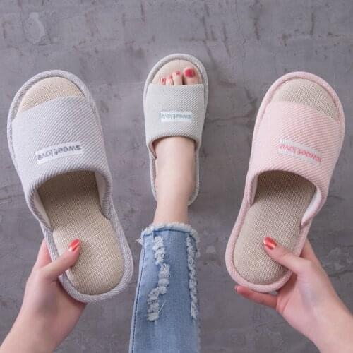 Lover Indoor Slippers Cotton Flax Women Home Slides Soft Bottom Spring Summer Platform Shoes Woman House Slippers