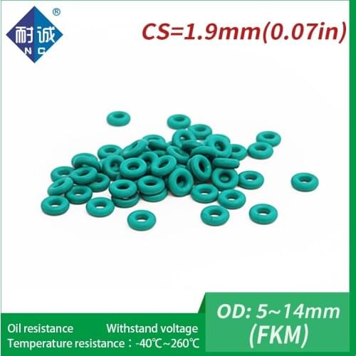 5PC/lot Rubber Ring Green FKM O ring Seals Thickness 1.9mm OD5/6/7/8/9/10/11/12/13/14mm Rubber O-Rings Fuel Washer